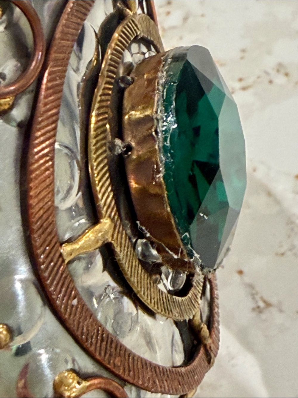 Artisan Mixed Metal Statement Cuff Ringed Medallion Emerald Green Faceted Gem - Picture 10 of 14